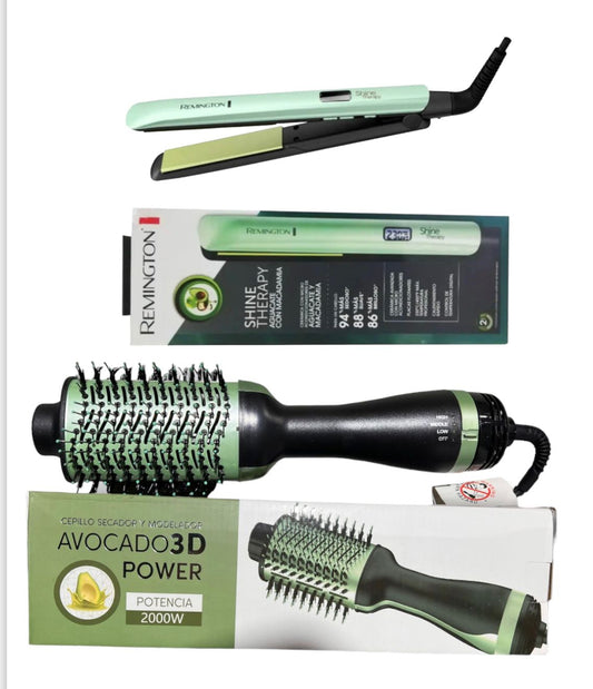 Combo Cepillo Secador Aguacate + Plancha Remlton Aguacate